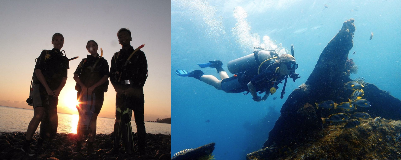 Lily, Elysia and laura Scuba diving on the USAT Liberty in Tulamben, Bali