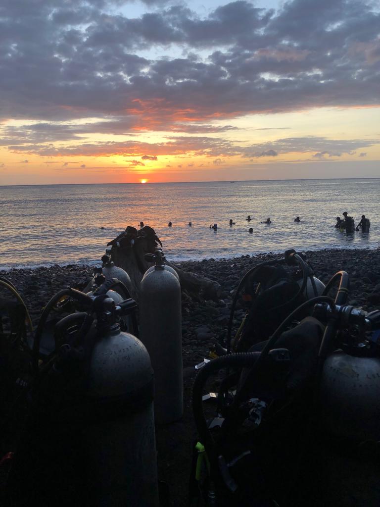 Sunrise in Tulamben, Bali before scuba diving on the USAT Liberty shipwreck in Tulamben.