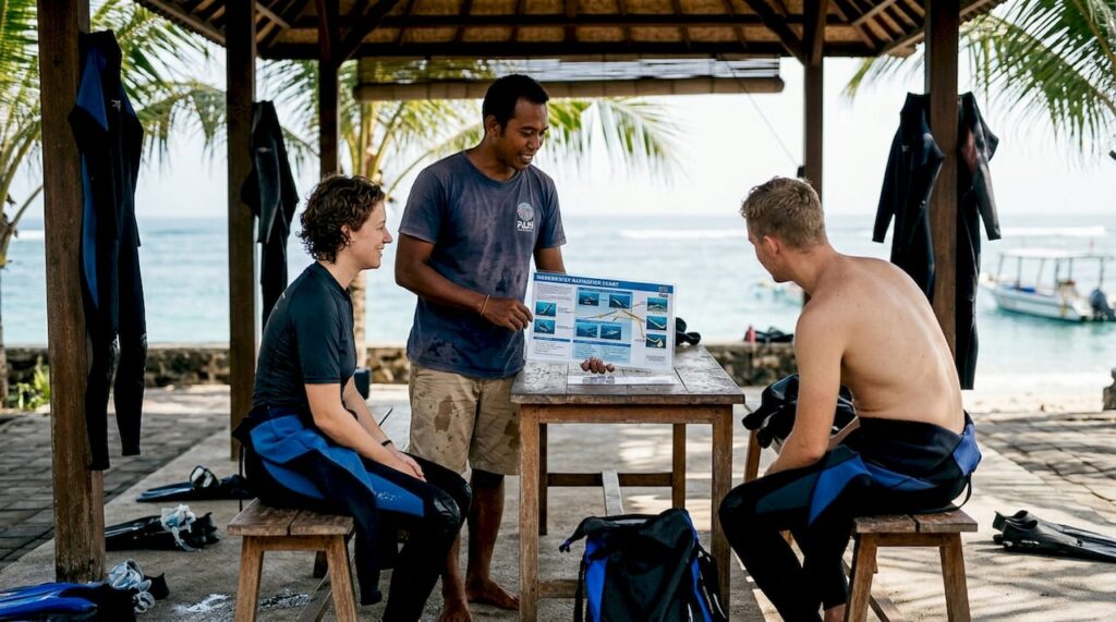 Dive instructor briefing specialty courses in Bali
