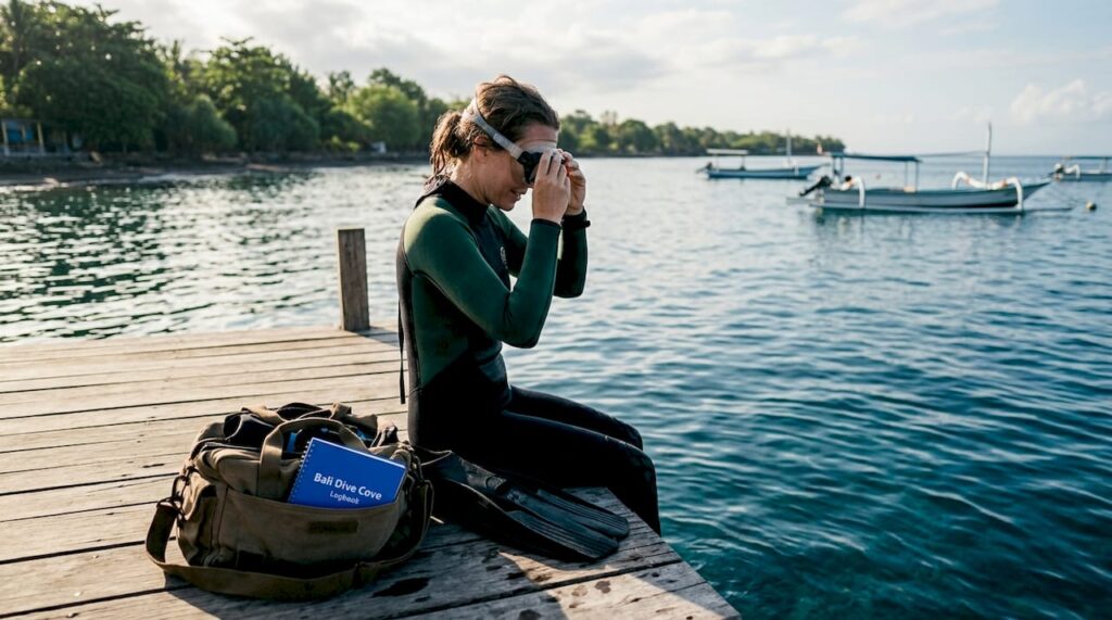Diver calmly prepares for Bali dive